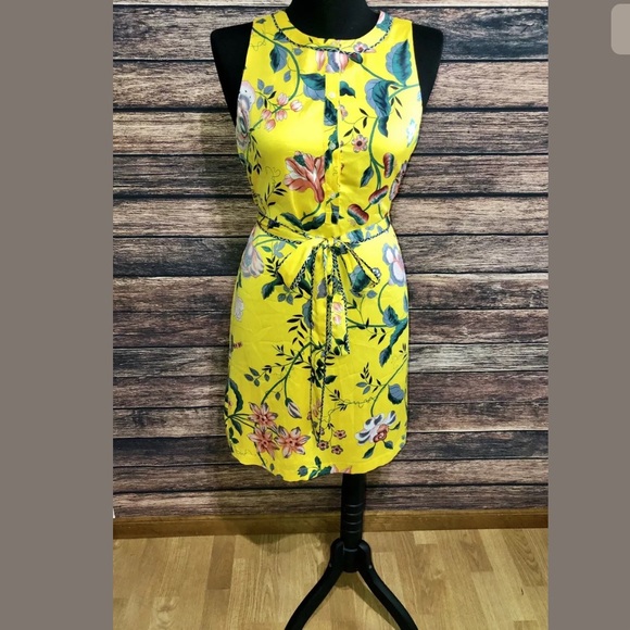 LOFT Dresses & Skirts - Ann Taylor LOFT Yellow Floral Belted Shirt Dress